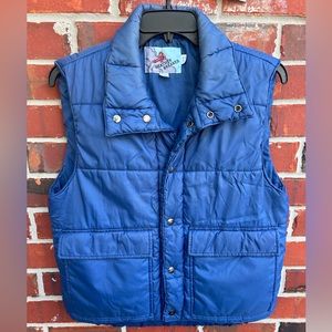 Vintage Weather Breaker Men’s Large Snap Up Blue Puffer Vest with Pockets A-2